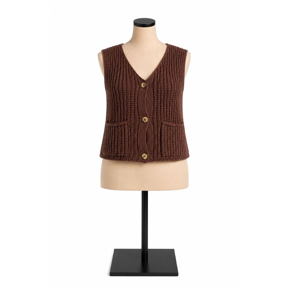 Shein Brown Chunky Knit Brown Front Sweater Vest Size Small